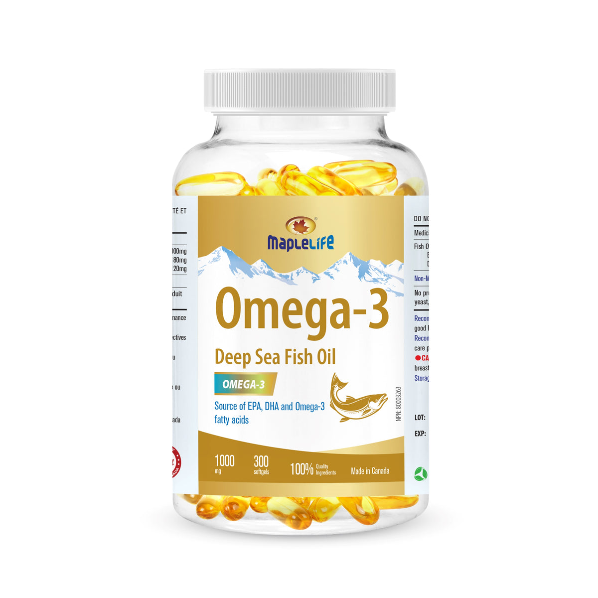 Maplelife Nutrition Omega-3 Fish Oil 1000 Mg 300 Softgels