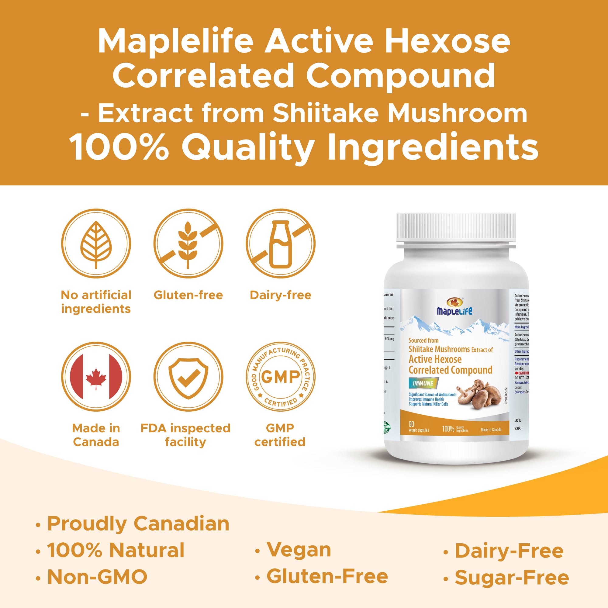 Active Hexose Correlated Compound Extract from Shiitake Mushrooms 90 Capsules