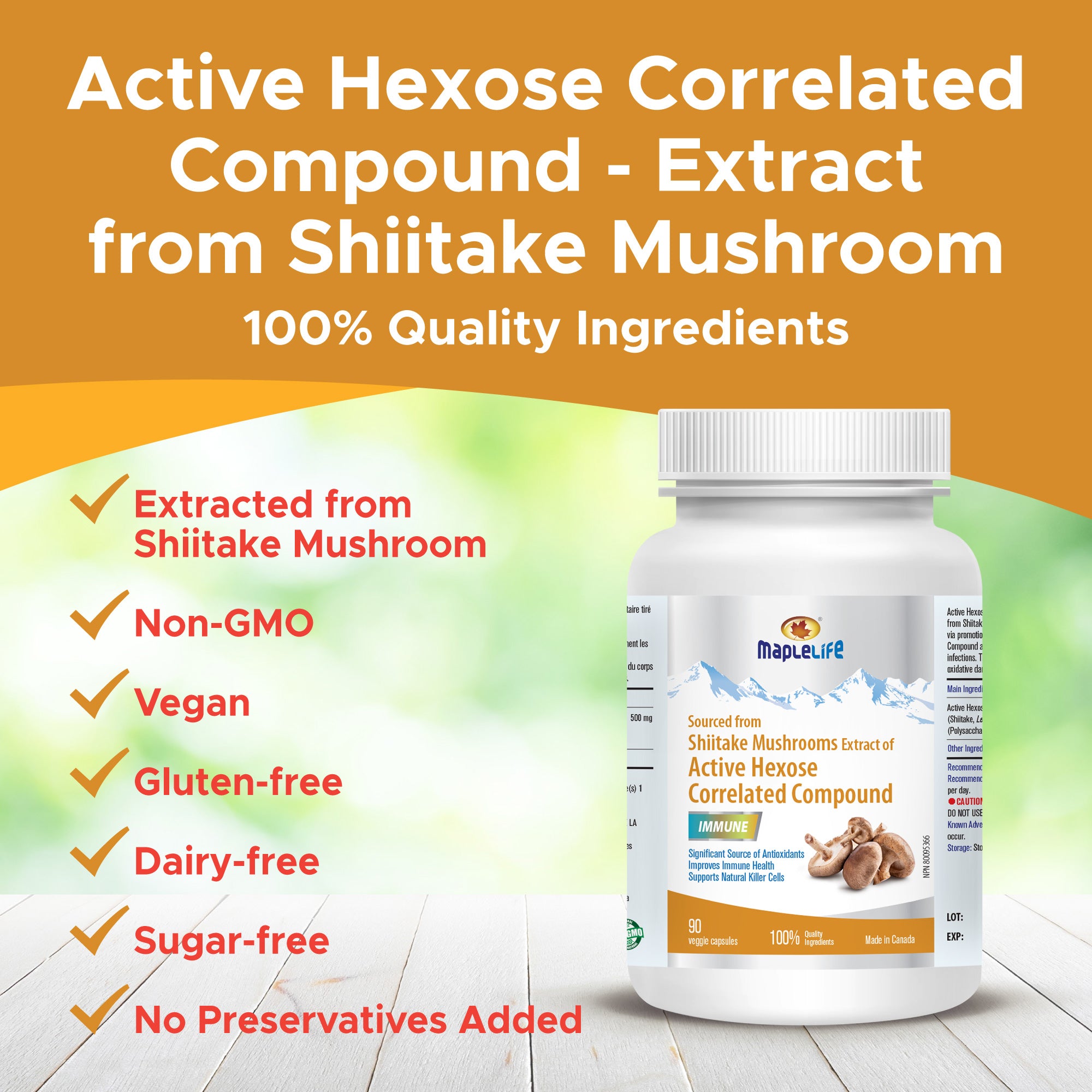 Active Hexose Correlated Compound Extract from Shiitake Mushrooms 90 Capsules