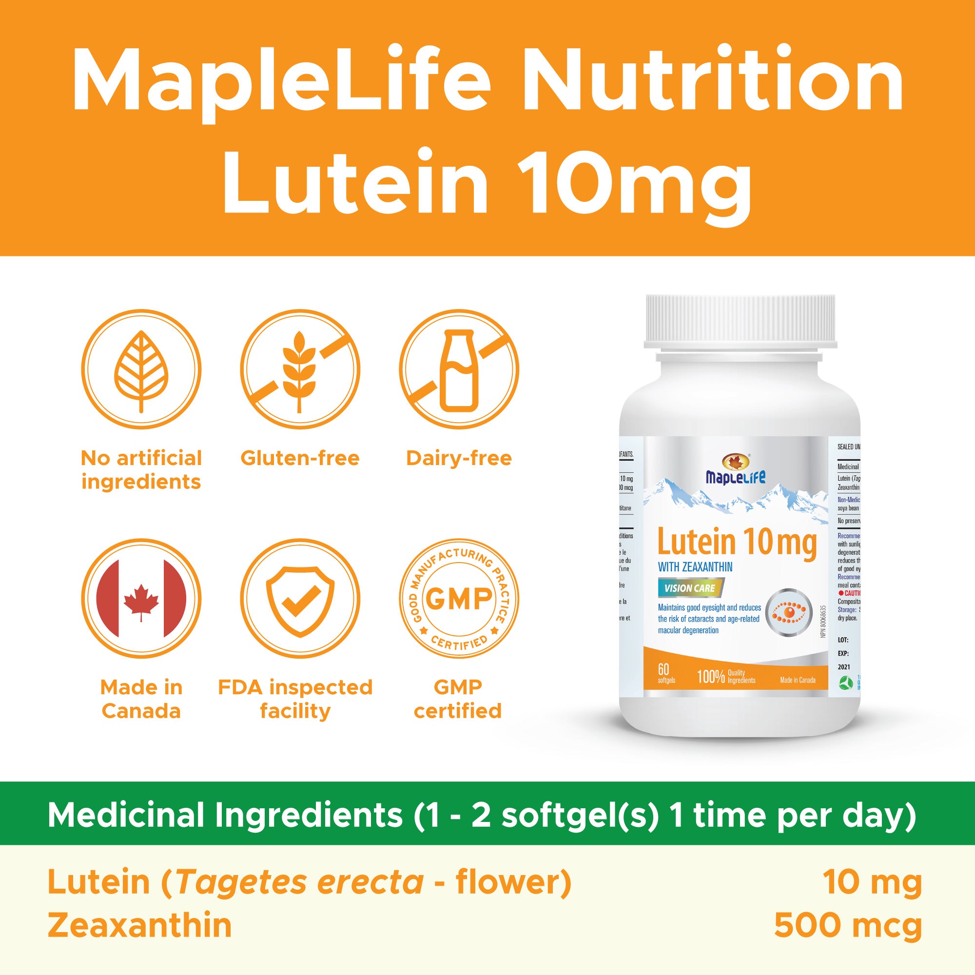 Lutein 10mg with Zeaxanthin 60 Softgels