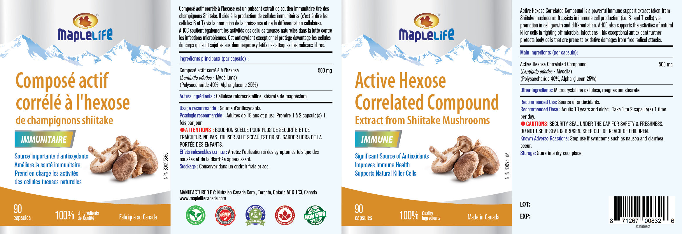 Active Hexose Correlated Compound Extract from Shiitake Mushrooms 90 Capsules