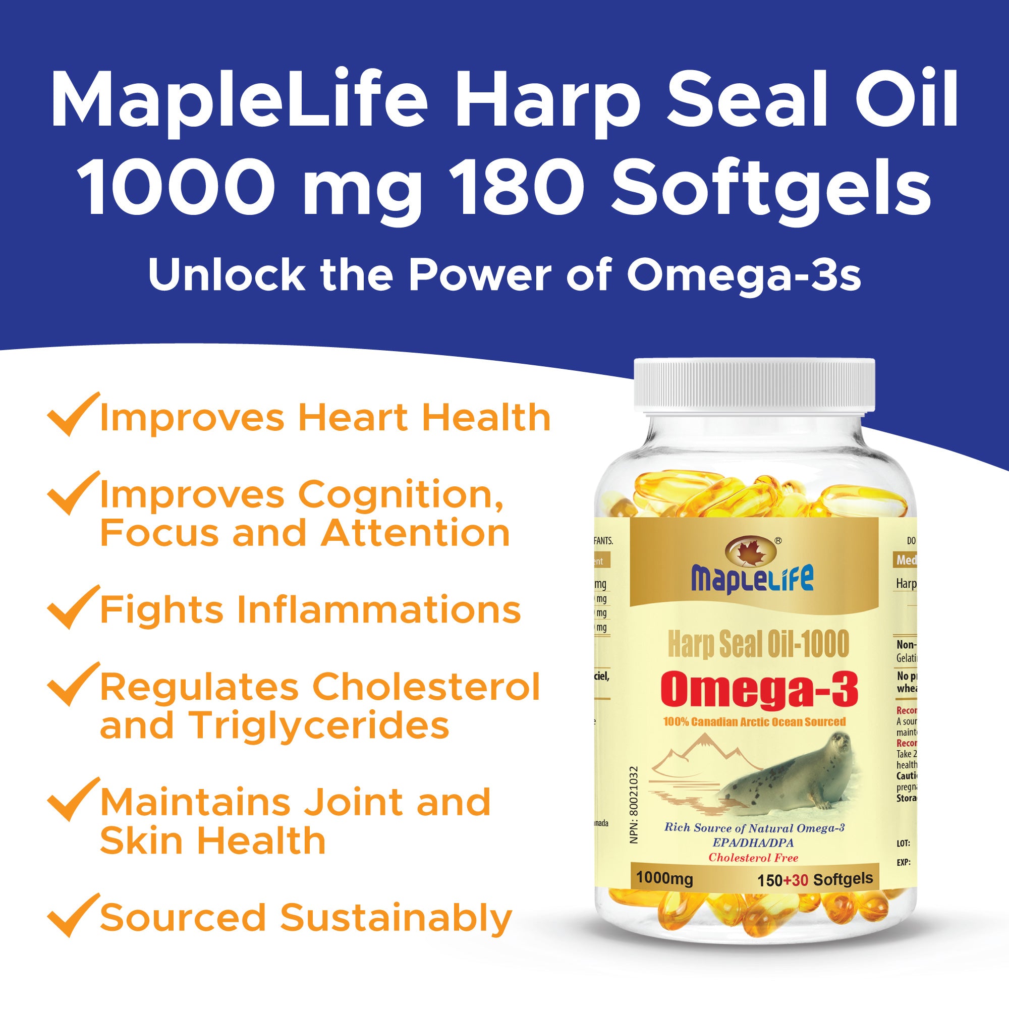 Harp Seal Oil Gold 1000mg 180 Softgels (Not Available for US Customers)