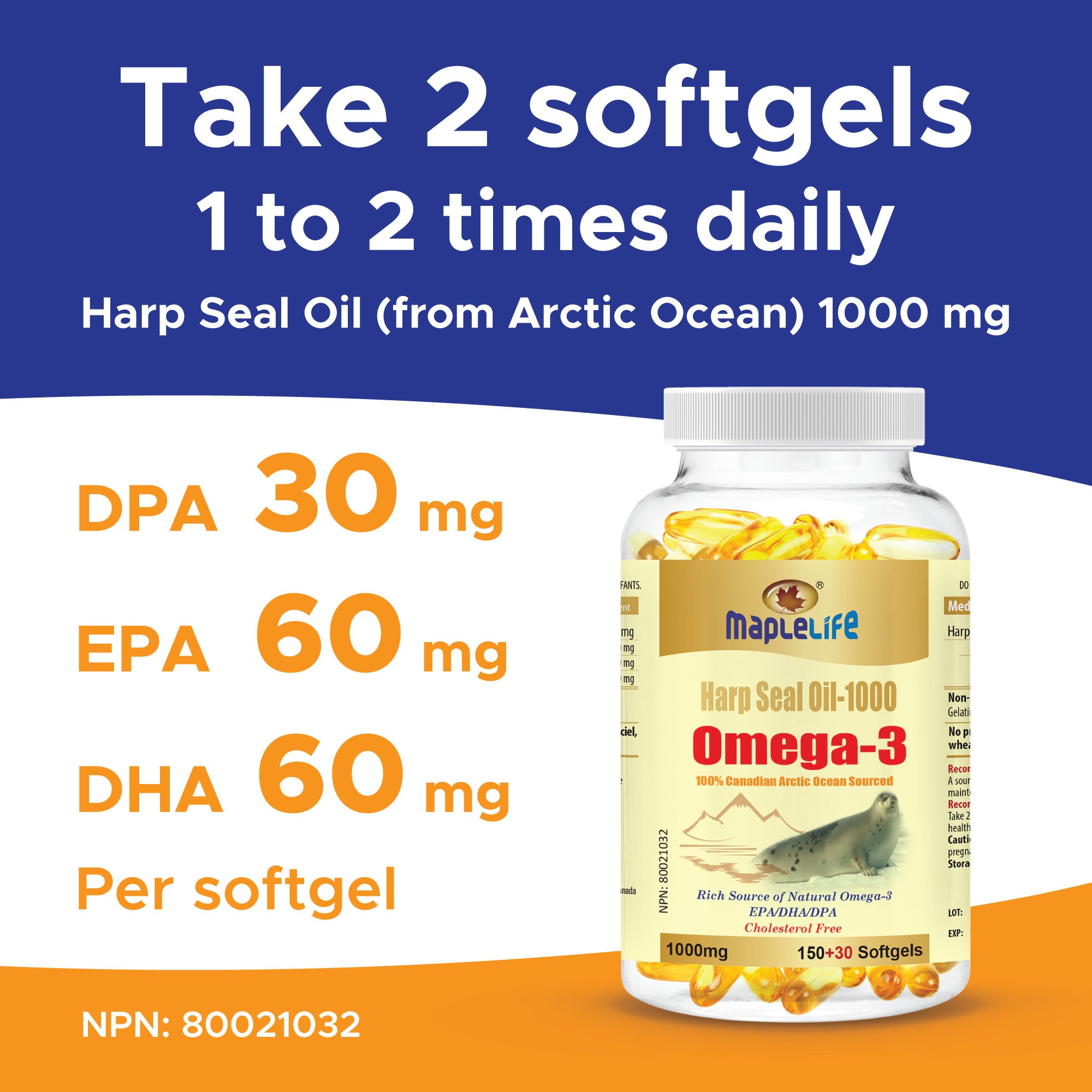 Harp Seal Oil Gold 1000mg 180 Softgels (Not Available for US Customers)