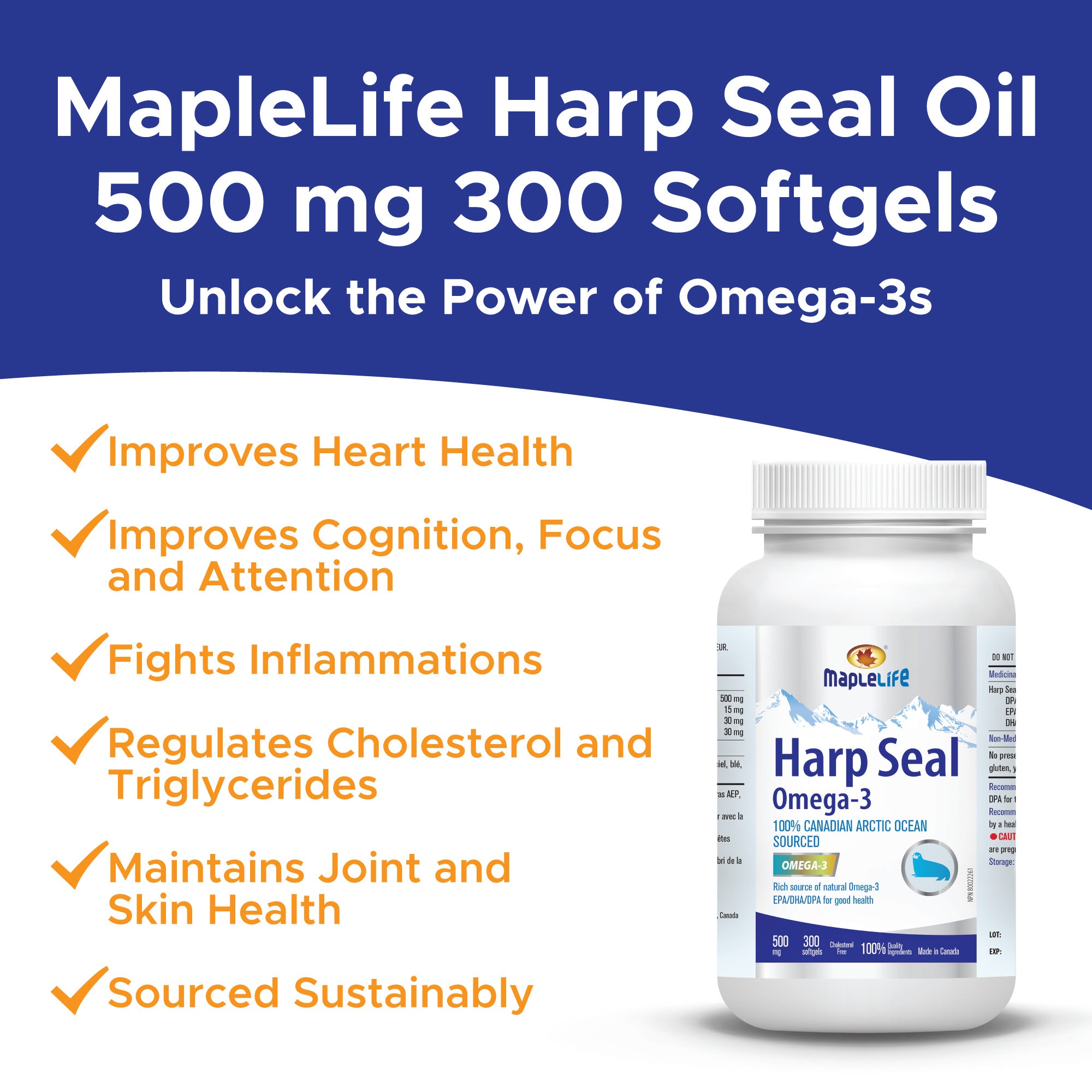 Harp Seal Oil 500mg 300 Softgels (Not Available for US Customers)