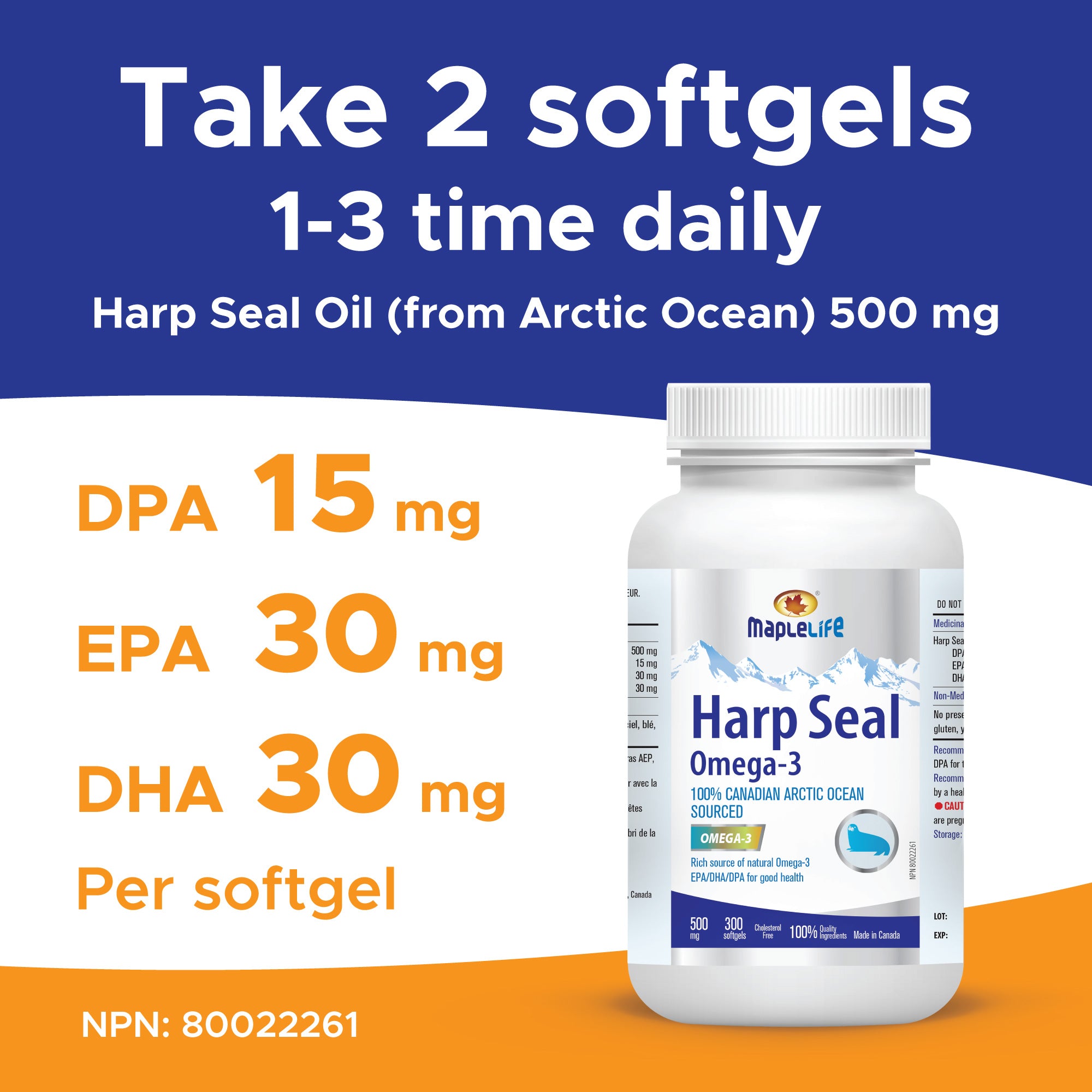 Harp Seal Oil 500mg 300 Softgels (Not Available for US Customers)