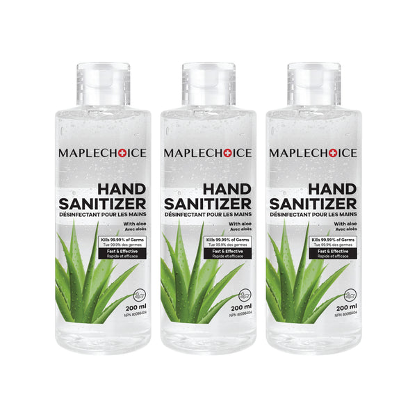 Pack of 3 MapleChoice 200 ML Premium Quality Gel Based Hand Sanitizer with Aloe Vera Extract