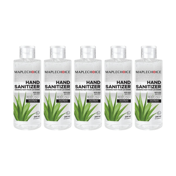 Pack of 5 MapleChoice 200 ML Premium Quality Gel Based Hand Sanitizer with Aloe Vera Extract